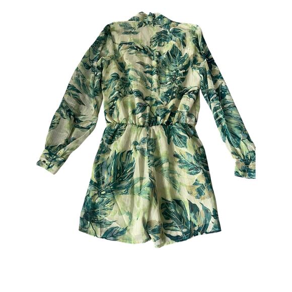 BTFL-Life Green Palm Tree Print Long Sleeve Lightweight Romper Women's Size XS - Picture 3 of 9